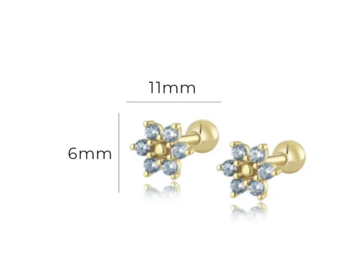 Mini Flower Aquamarine Stud Earrings