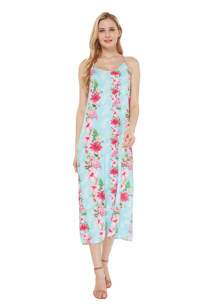 Mother Daughter Eleele set in Pink Turquoise Hibiscus Vine