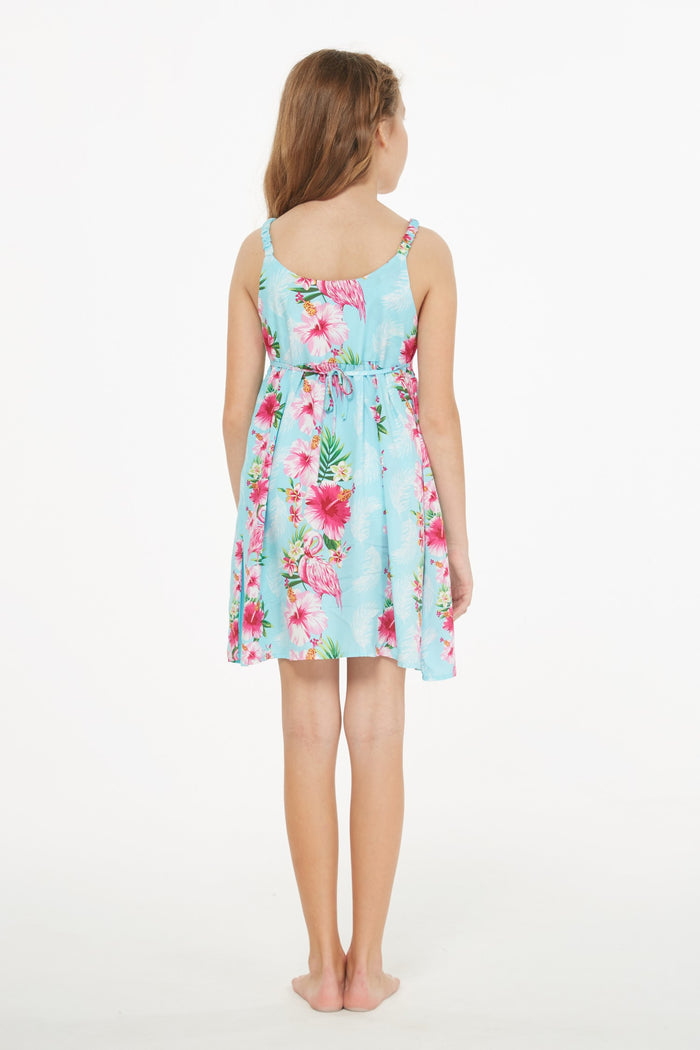 Mother Daughter Eleele set in Pink Turquoise Hibiscus Vine