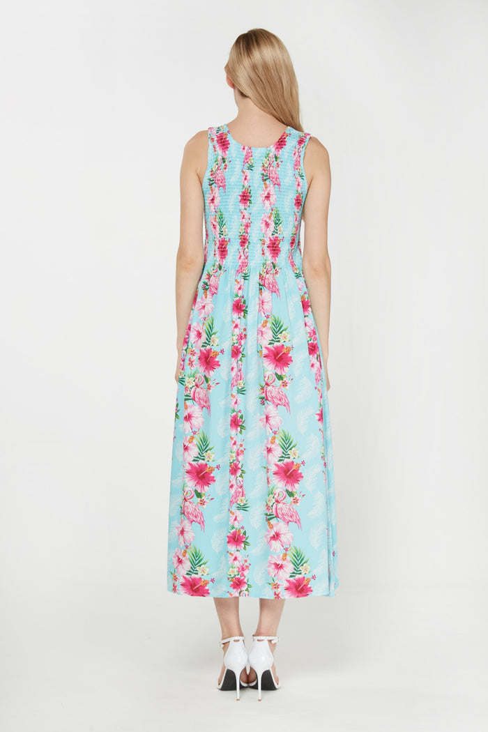 Mother Daughter Laki Set in Pink Turquoise Hibiscus Vine
