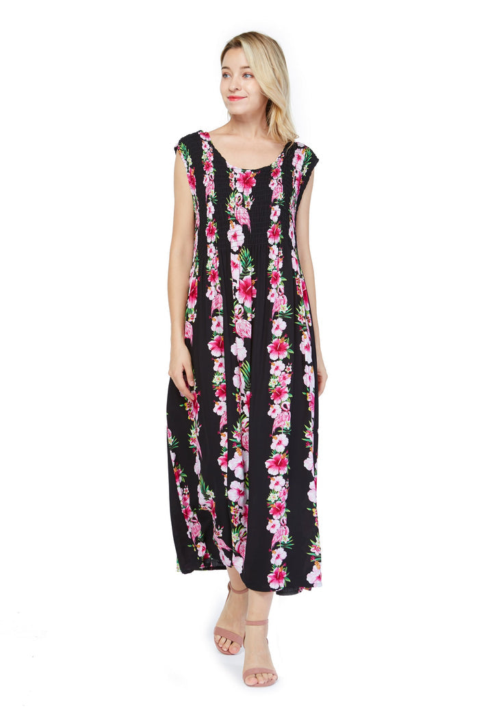 Mother Daughter Mauka Set in Pink Black Hibiscus Vine
