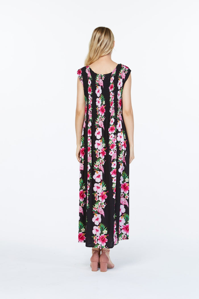 Mother Daughter Mauka Set in Pink Black Hibiscus Vine