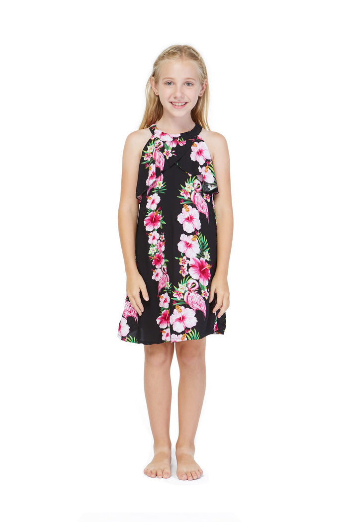 Mother Daughter Mauka Set in Pink Black Hibiscus Vine