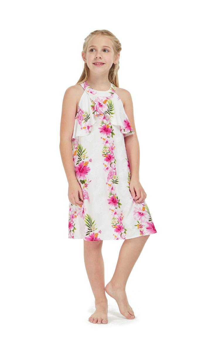 Mother Daughter Moku Mani Set in Pink Hibiscus Vine White