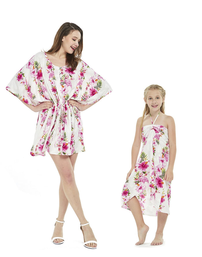 Mother Daughter Mokulele Set in Pink Hibiscus Vine