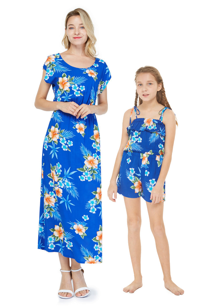 Mother Daughter Niihau Set in Hibiscus Blue