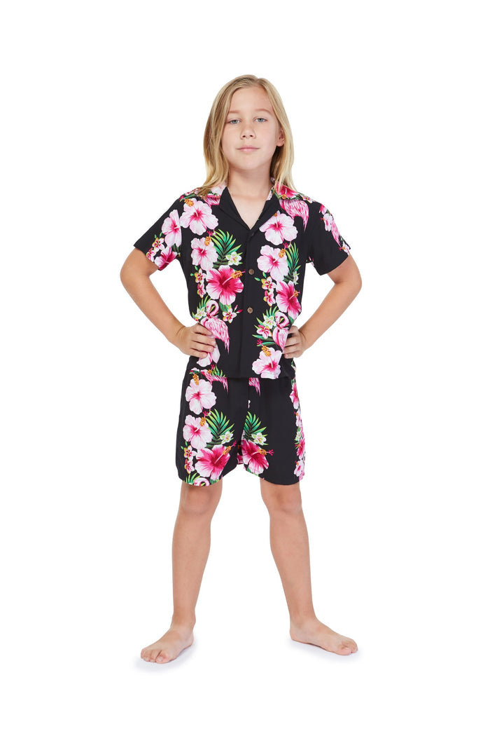 Mother Son Menehune Set in Pink Black Hibiscus Vine Women 2XL Boy 2