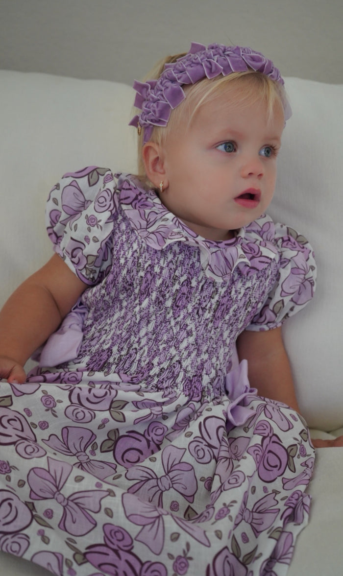Mouse Rose Bow Smocked Dress
