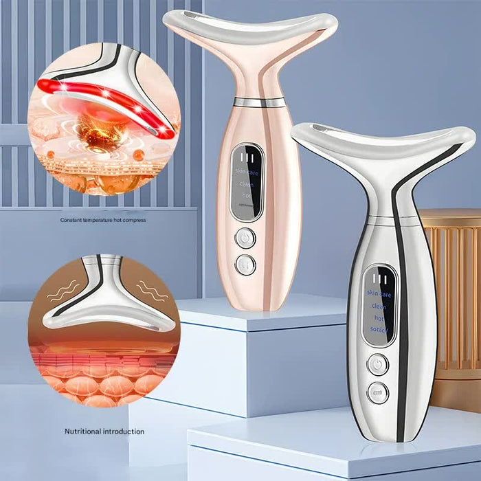 Multi-Functional Neck & Face Beauty Massager - Constant Heat, Ion Infusion & Sonic Vibration(gold)