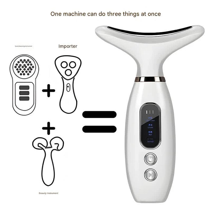 Multi-Functional Neck & Face Beauty Massager - Constant Heat, Ion Infusion & Sonic Vibration(silver)