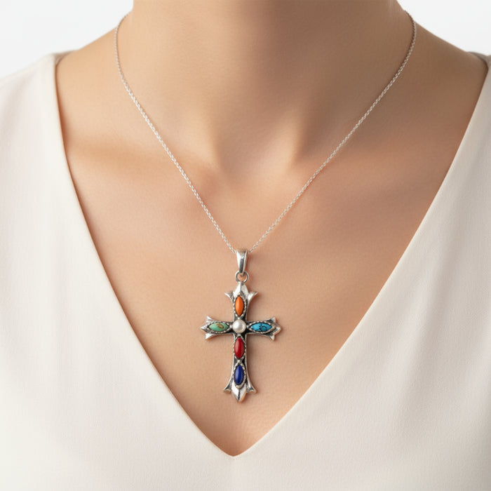 multi stone cross pendant