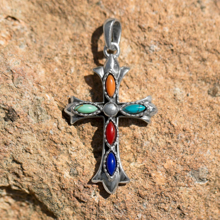 multi stone cross pendant