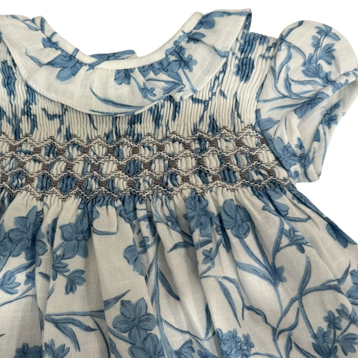 Naomi Blue Floral Handsmocked Girl Dress