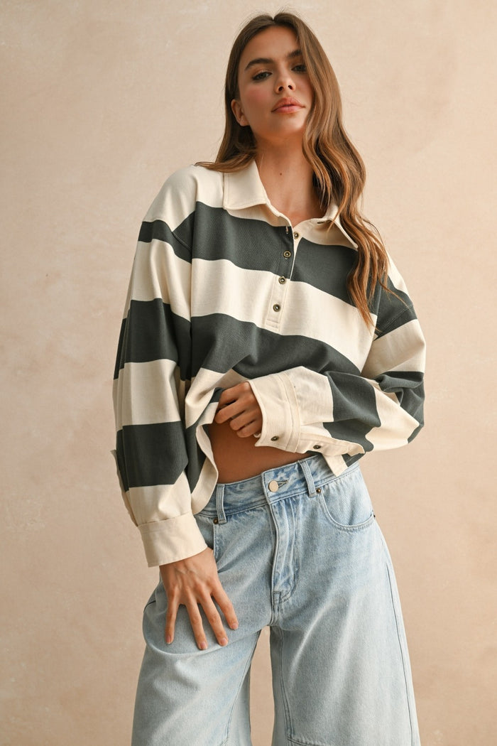 Natalie Striped Shirt - Olive/Beige