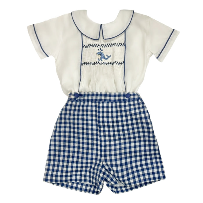 Ocean Gingham Handsmocked Blue 2-Piece Set