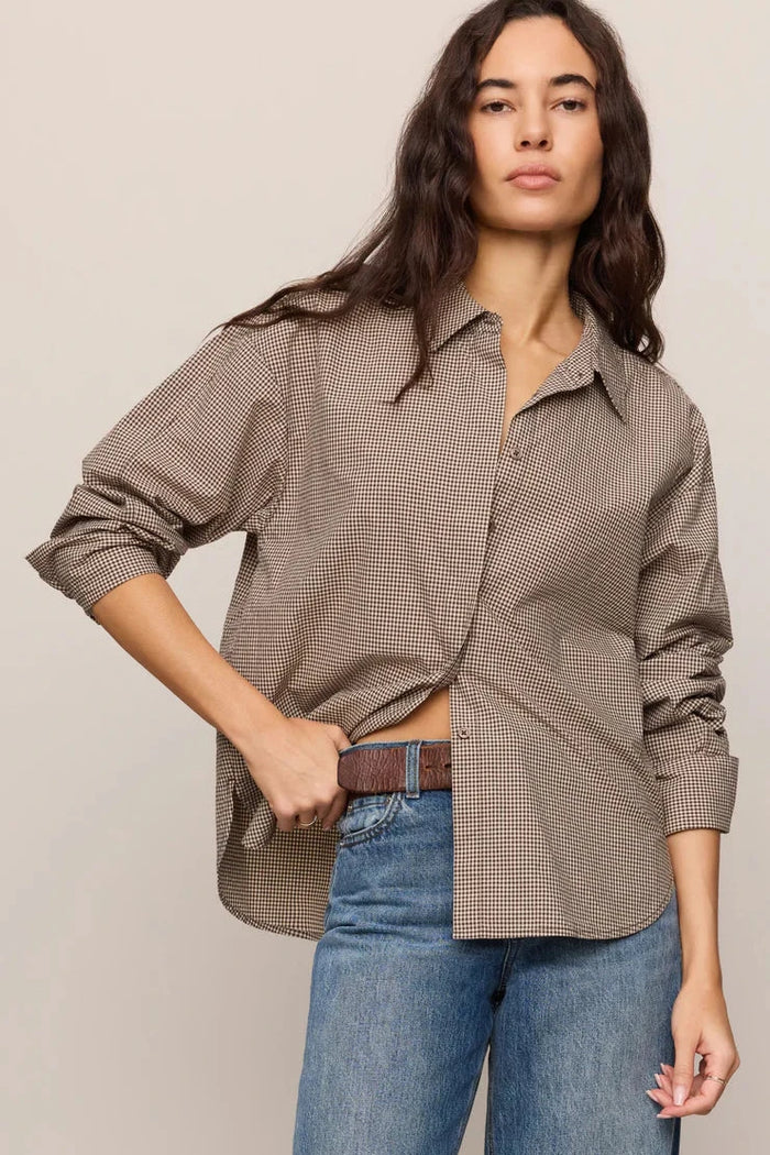 On Duty Gingham Button Up - Dark Chocolate