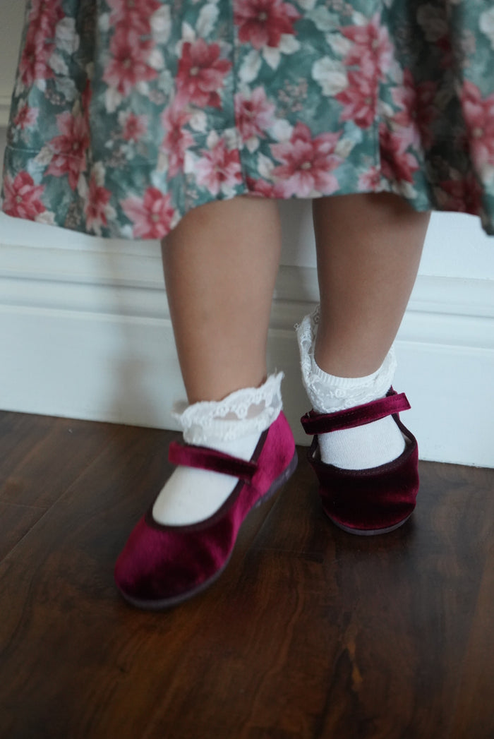 Ophelia Mary Jane Burgundy Velvet Shoes