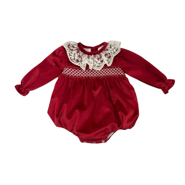 Ophelia Red Lace Velvet Romper