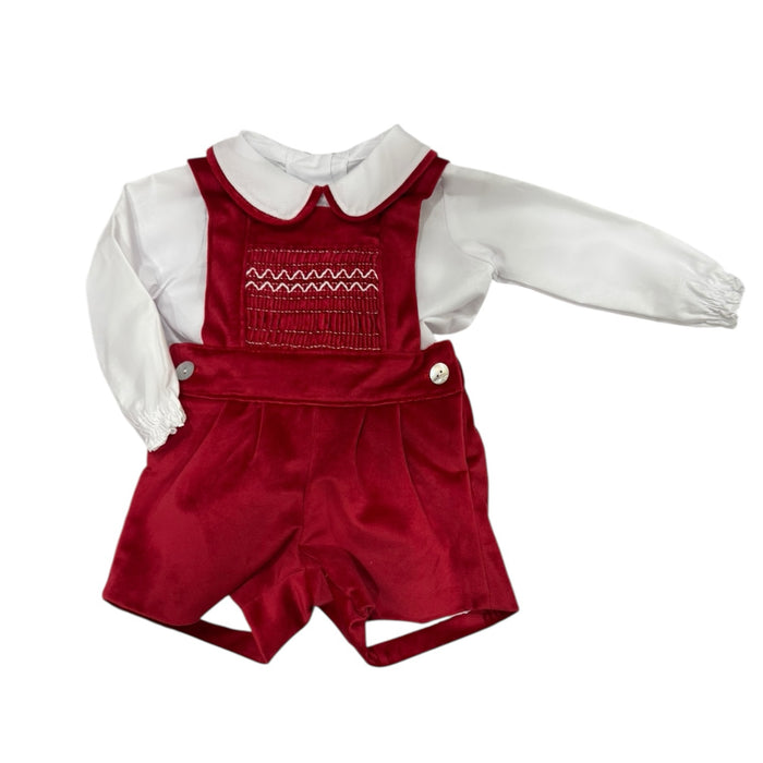 Ophelia Red Velvet Baby Boy 2-Piece Romper Set