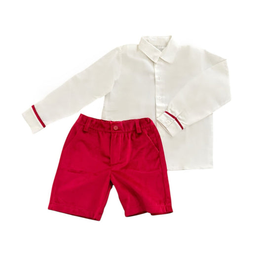 Ophelia Red Velvet Boy 2-Piece Blouse Set
