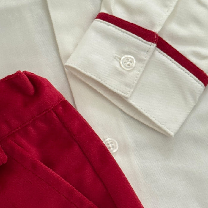Ophelia Red Velvet Boy 2-Piece Blouse Set