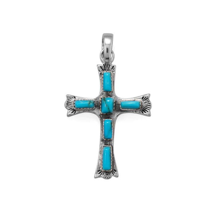 oxidized turquoise cross pendant