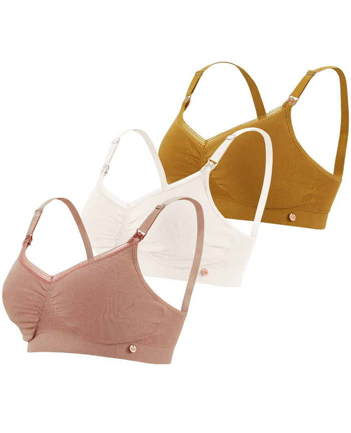 Pack Organic 3 Nursing bra (Cumin, Natural, Pink)