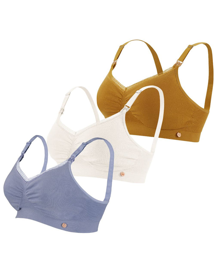 Pack Organic 3 Nursing bra (Cumin, Natural, Sky Blue)