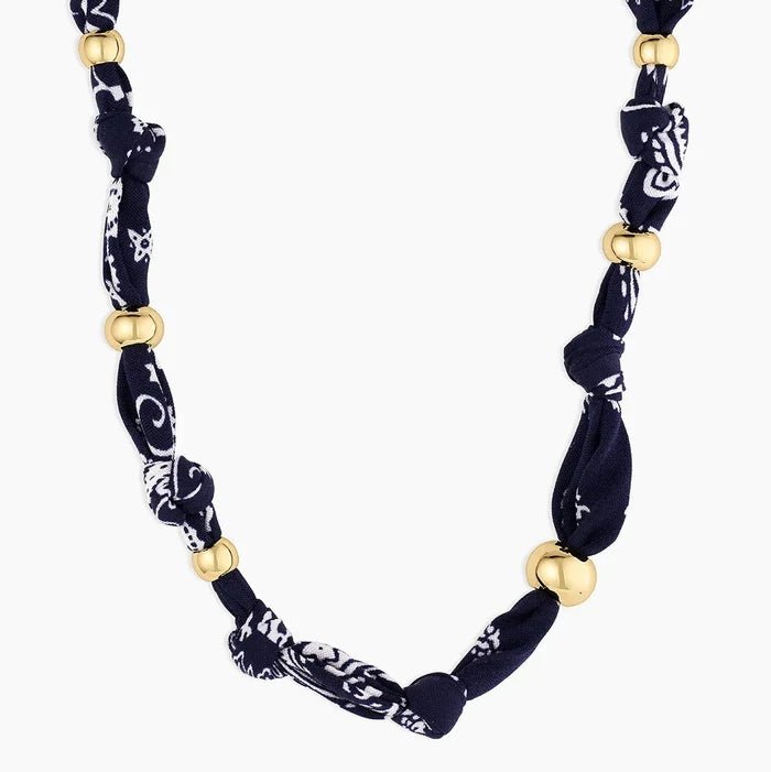 Paisley Bandana Knot Necklace- Gold/Navy
