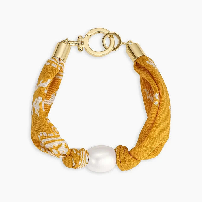 Paisley Bandana Pearl Bracelet- Gold/Yellow