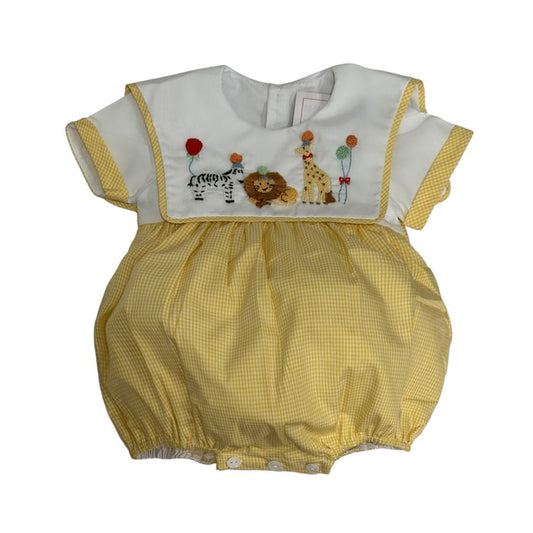 Party Animals Yellow French Knot Bubble with white sailor-style top and yellow gingham bottom