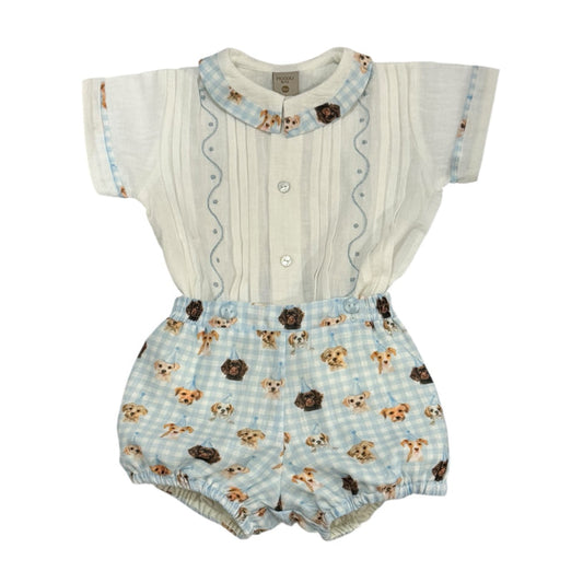 Party Dogs Embroidered Gingham Boy 2-PC set