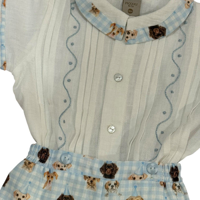 Party Dogs Embroidered Gingham Boy 2-PC set