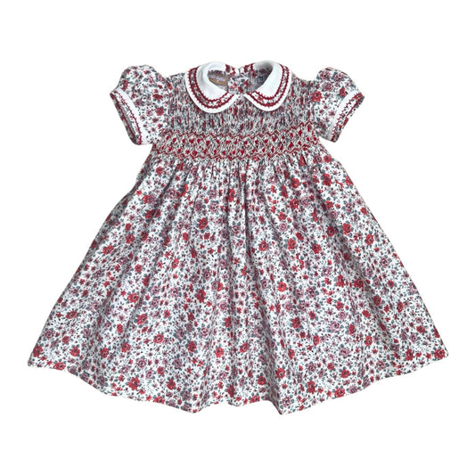 Pascuas Floral Red Handsmocked Girl Dress