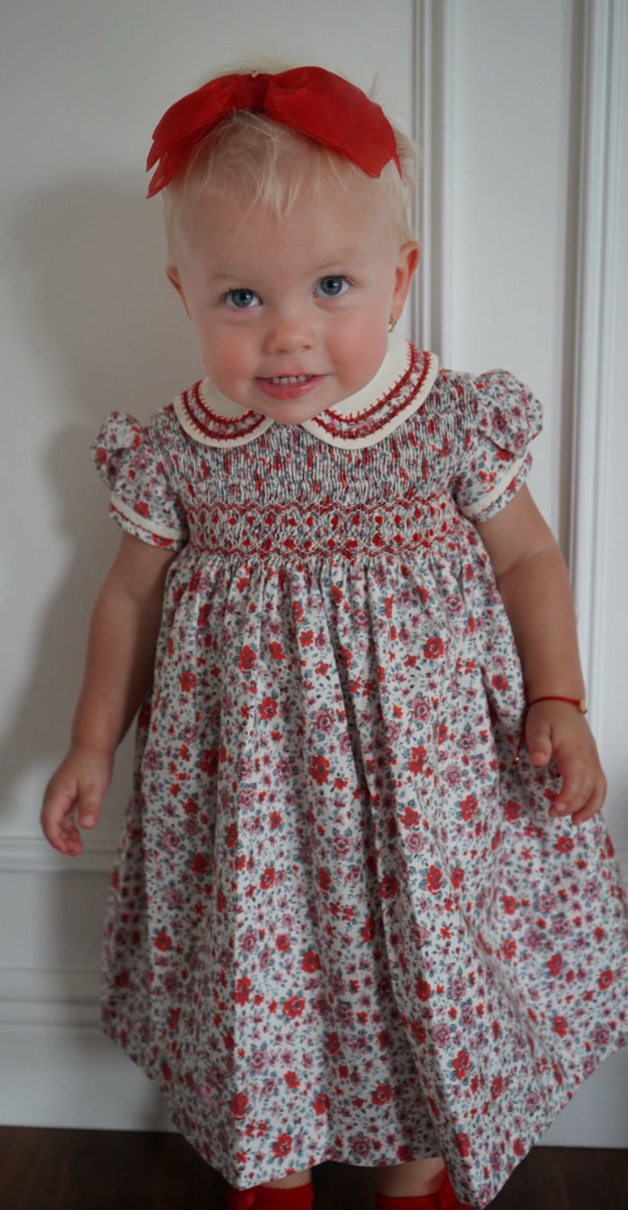 Pascuas Floral Red Handsmocked Girl Dress
