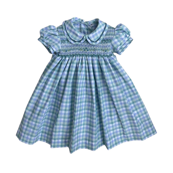Paula Green and Blue Gingham Handsmocked Girl Dress