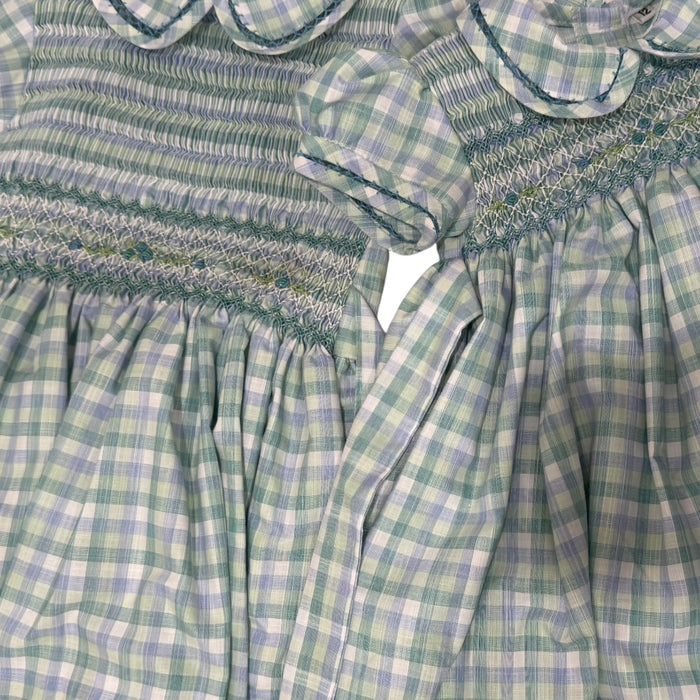 Paula Green and Blue Gingham Handsmocked Girl Dress