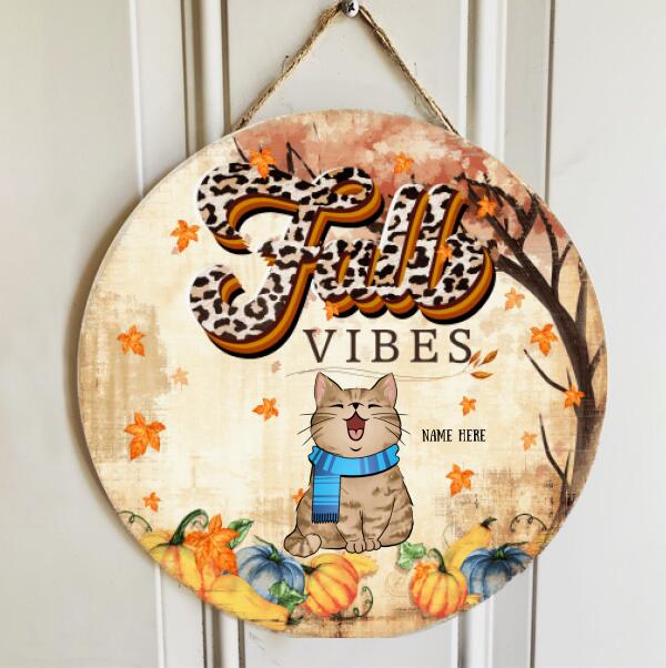 Pawzity Fall Welcome Signs, Leopard Front Door Decor, Fall Vibes Custom Wooden Signs