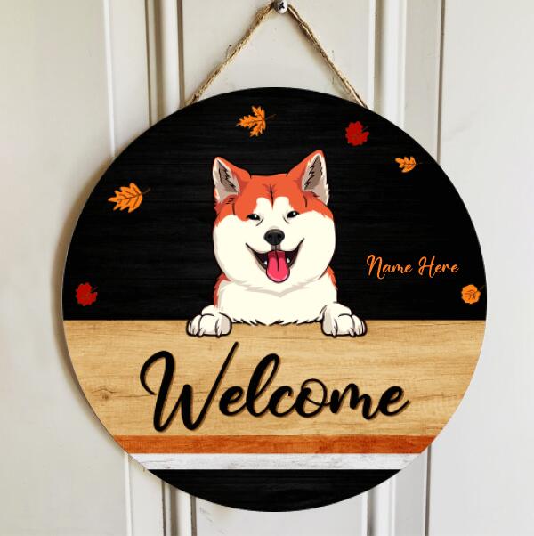 Pawzity Welcome Door Signs, Gifts For Dog Lovers, Leaves Fall Black Ground, Personalized Housewarming Gifts , Dog Mom Gifts
