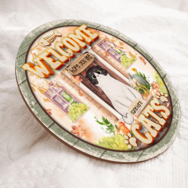 Pawzity Welcome Sign For Front Door, Gifts For Cat Lovers, Hope You Like Cats , Cat Mom Gifts