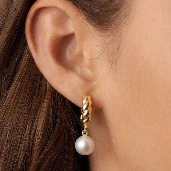 Pearl Crew Hoops - Gold