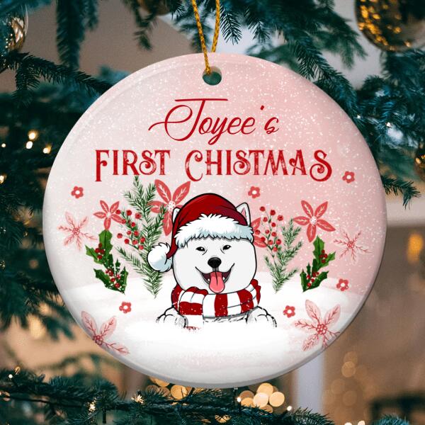 Personalised First Christmas Pink Circle Ceramic Ornament - Personalized Dog Lovers Decorative Christmas Ornament