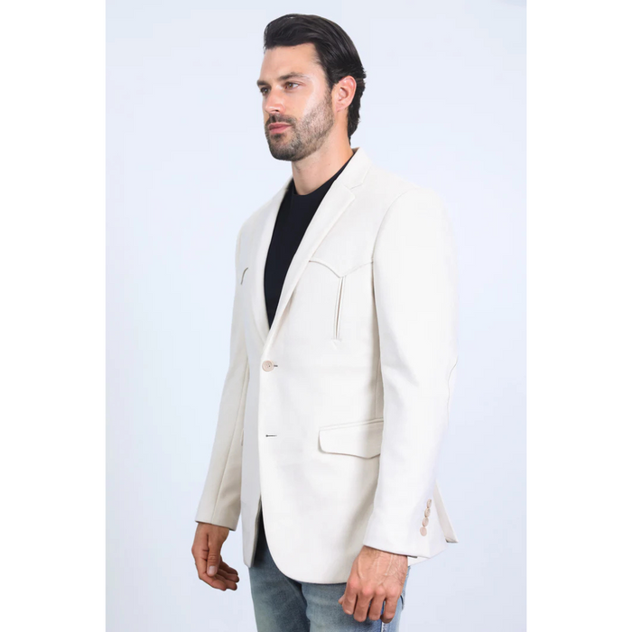 Platini Men's Double Button Faux Suede Blazer - Off White