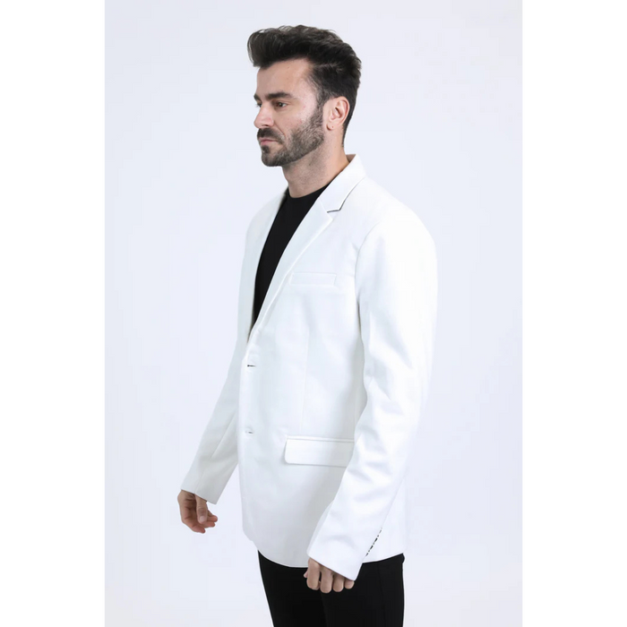 Platini Men's Double Button Faux Suede Blazer - White