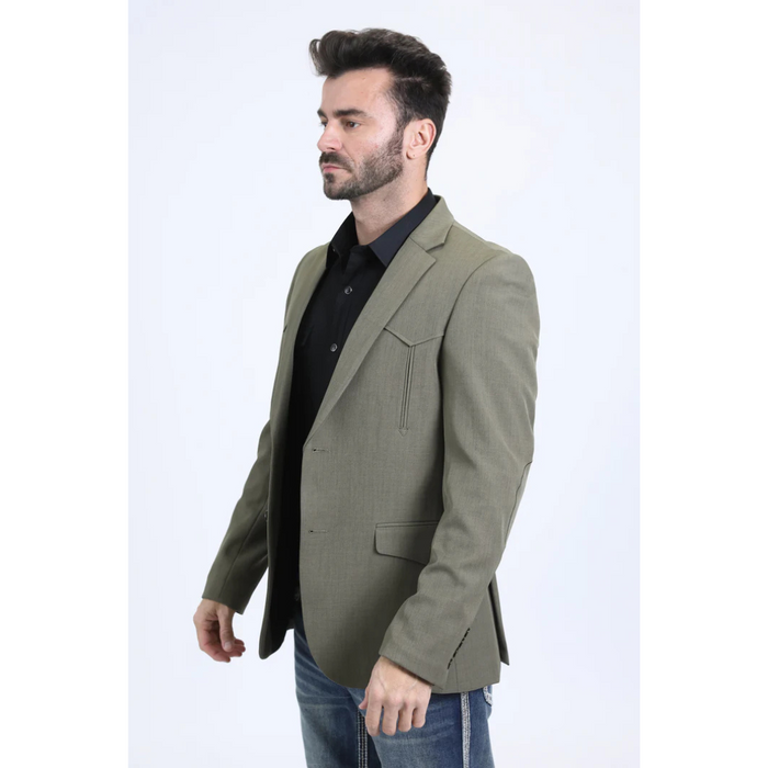 Platini Men's Double Button Western Blazer - Olive