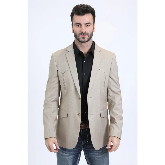 Platini Men's Double Button Western Blazer - Taupe/Beige