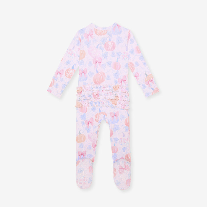 Posh Pumpkins Footie Ruffled Zippered One Piece