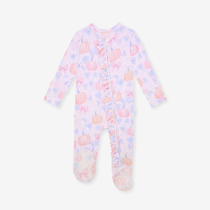 Posh Pumpkins Footie Ruffled Zippered One Piece