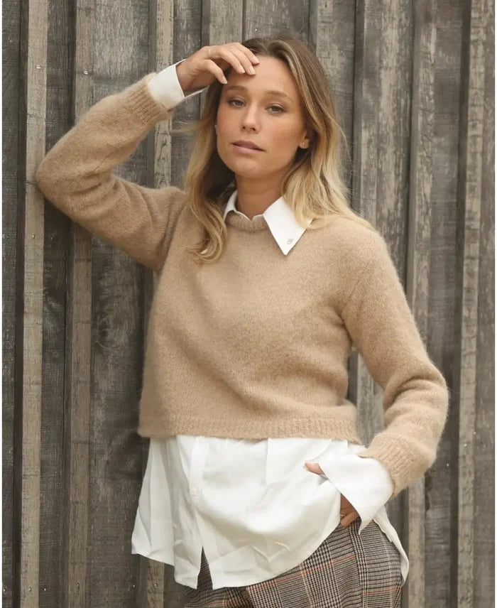 Pregnancy crop top sweater Gaspard camel - Pull