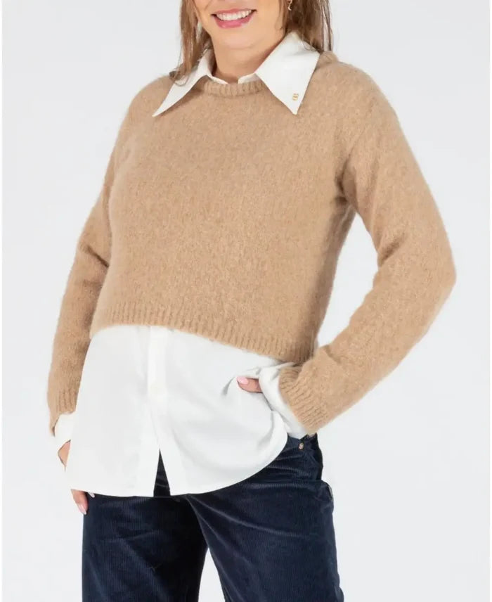 Pregnancy crop top sweater Gaspard camel - Pull